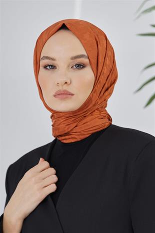 Loryan Scarf Floş Jakar Serisi Kazayağı Desenli Şal Kiremit