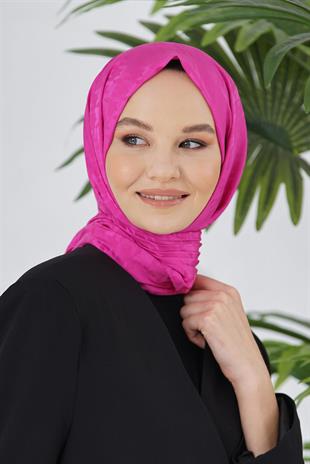 Loryan Scarf Floş Jakar Serisi Kazayağı Desenli Şal Fuşya