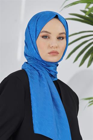 Loryan Scarf Floş Jakar Serisi Kazayağı Desenli Şal Saks