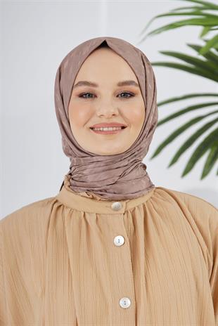 Loryan Scarf Floş Jakar Serisi Kazayağı Desenli Şal Vizon