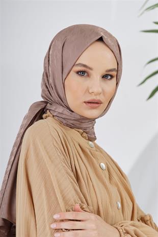 Loryan Scarf Floş Jakar Serisi Kazayağı Desenli Şal Vizon