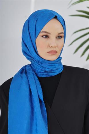 Loryan Scarf Floş Jakar Serisi Kazayağı Desenli Şal Saks