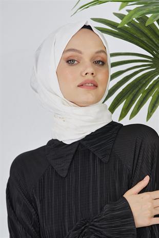 Loryan Scarf Floş Jakar Serisi Kazayağı Desenli Şal Ekru