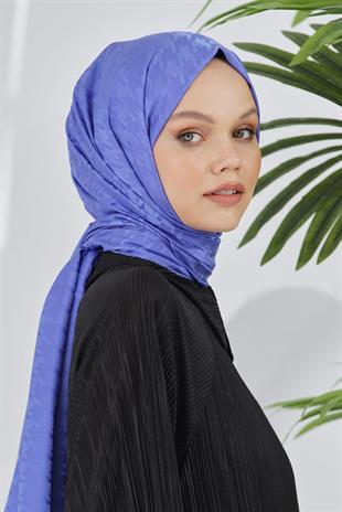 Loryan Scarf Floş Jakar Serisi Kazayağı Desenli Şal İndigo