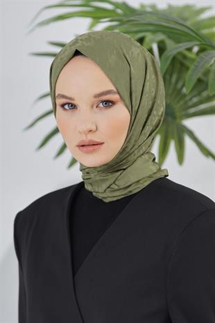 Loryan Scarf Floş Jakar Serisi Kazayağı Desenli Şal Haki