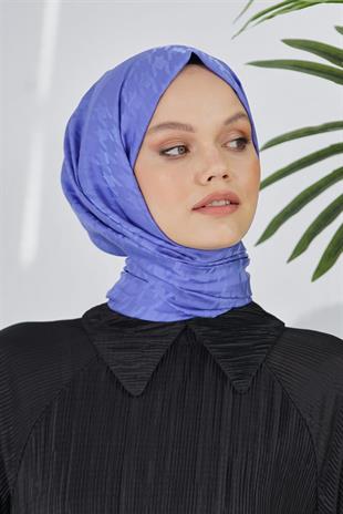 Loryan Scarf Floş Jakar Serisi Kazayağı Desenli Şal İndigo