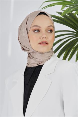 Loryan Scarf Floş Jakar Serisi Kazayağı Desenli Şal Capuccino