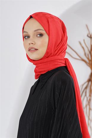 Loryan Scarf Floş Jakar Serisi Kazayağı Desenli Şal Kırmızı