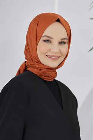 Loryan Scarf Floş Jakar Serisi Kazayağı Desenli Şal Kiremit