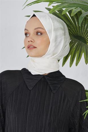 Loryan Scarf Floş Jakar Serisi Kazayağı Desenli Şal Ekru