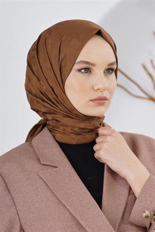 Loryan Scarf Floş Jakar Serisi Leopar Desenli Şal Açık Kahve