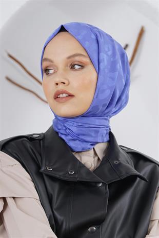Loryan Scarf Floş Jakar Serisi Leopar Desenli Şal İndigo