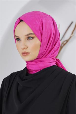 Loryan Scarf Floş Jakar Serisi Leopar Desenli Şal Fuşya