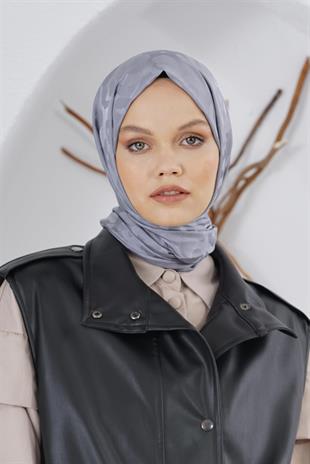 Loryan Scarf Floş Jakar Serisi Leopar Desenli Şal Füme