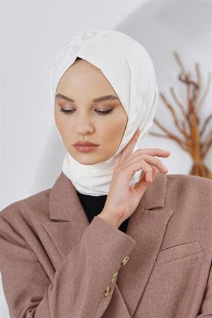 Loryan Scarf Floş Jakar Serisi Leopar Desenli Şal Ekru