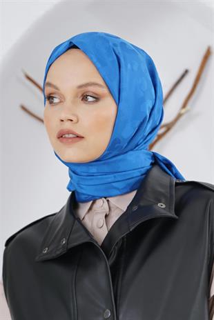 Loryan Scarf Floş Jakar Serisi Leopar Desenli Şal Saks