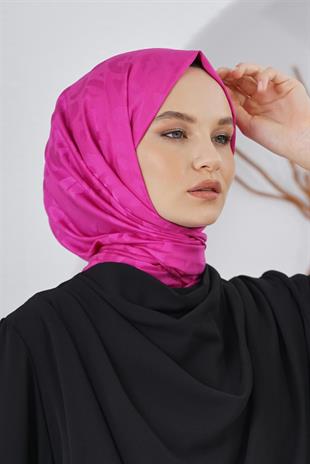Loryan Scarf Floş Jakar Serisi Leopar Desenli Şal Fuşya