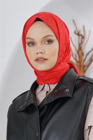 Loryan Scarf Floş Jakar Serisi Leopar Desenli Şal Kırmızı