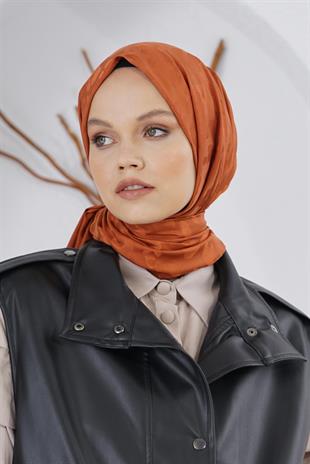 Loryan Scarf Floş Jakar Serisi Leopar Desenli Şal Kiremit