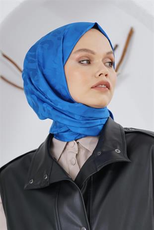 Loryan Scarf Floş Jakar Serisi Leopar Desenli Şal Saks