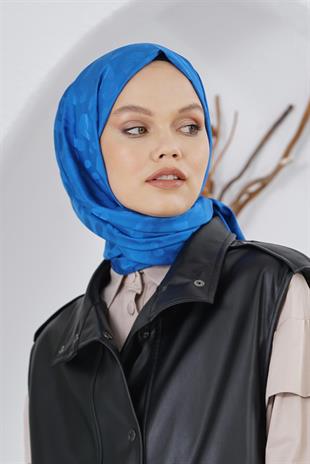 Loryan Scarf Floş Jakar Serisi Leopar Desenli Şal Saks