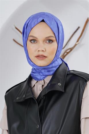 Loryan Scarf Floş Jakar Serisi Leopar Desenli Şal İndigo