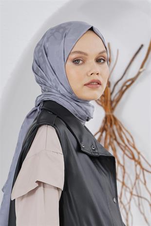 Loryan Scarf Floş Jakar Serisi Leopar Desenli Şal Füme