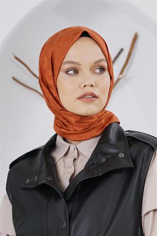 Loryan Scarf Floş Jakar Serisi Leopar Desenli Şal Kiremit