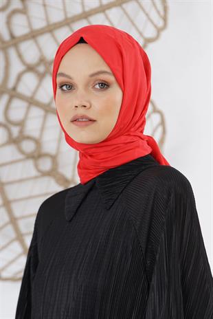 Loryan Scarf Floş Jakar Serisi Logo Desen Şal Kırmızı