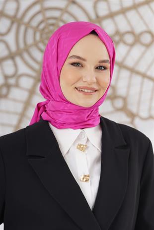Loryan Scarf Floş Jakar Serisi Logo Desen Şal Fuşya