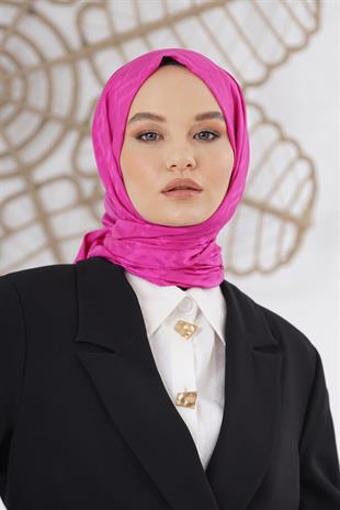 Loryan Scarf Floş Jakar Serisi Logo Desen Şal Fuşya