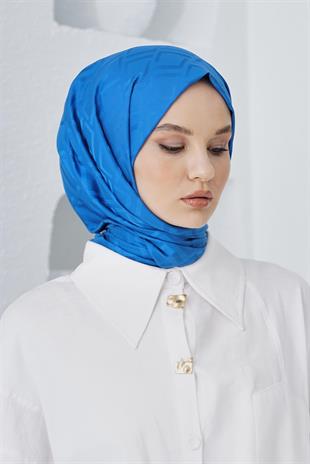 Loryan Scarf Floş Jakar Serisi Logo Desen Şal Saks
