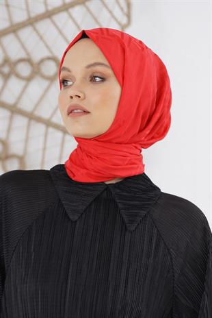 Loryan Scarf Floş Jakar Serisi Logo Desen Şal Kırmızı