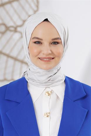 Loryan Scarf Floş Jakar Serisi Logo Desen Şal Gümüş Gri