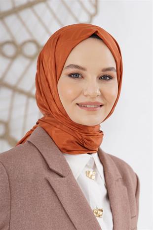 Loryan Scarf Floş Jakar Serisi Logo Desen Şal Kiremit