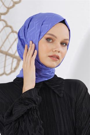 Loryan Scarf Floş Jakar Serisi Logo Desen Şal İndigo