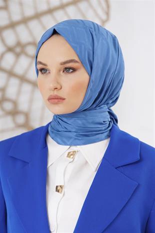 Loryan Scarf Floş Jakar Serisi Logo Desen Şal Kot Mavi