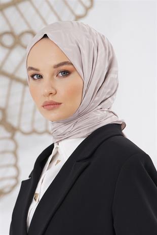 Loryan Scarf Floş Jakar Serisi Logo Desen Şal Bej
