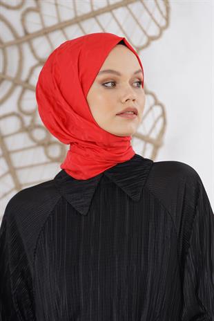 Loryan Scarf Floş Jakar Serisi Logo Desen Şal Kırmızı