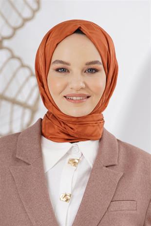 Loryan Scarf Floş Jakar Serisi Logo Desen Şal Kiremit