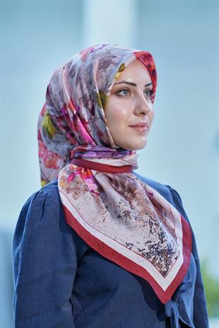 Loryan Scarf Dıamond  Henna Eşarp - Bordo/Bej