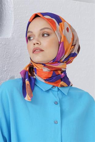 Loryan Scarf Linen Keten Karışımlı Pamuklu Sulu Boya Desenli Eşarp Saks