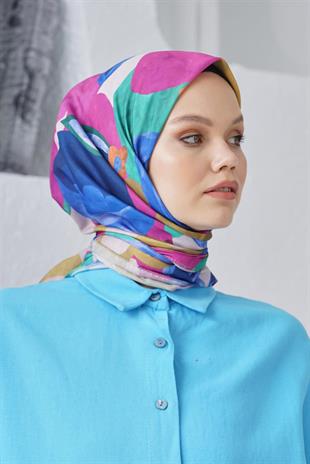 Loryan Scarf Linen Keten Karışımlı Pamuklu Sulu Boya Desenli Eşarp Şeker Pembe