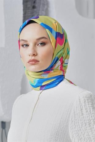 Loryan Scarf Linen Keten Karışımlı Pamuklu Confetti Desenli Eşarp Fıstık Yeşili