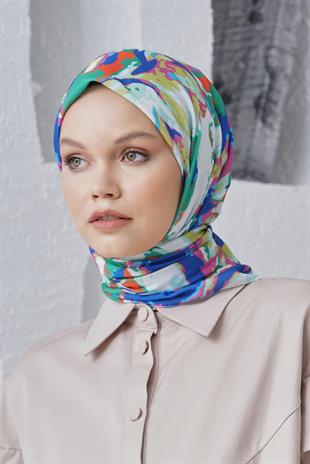 Loryan Scarf Linen Keten Karışımlı Pamuklu Zambak Desenli Eşarp Benetton