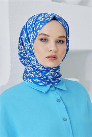 Loryan Scarf Linen Keten Karışımlı Pamuklu Çini Desenli Şal Saks