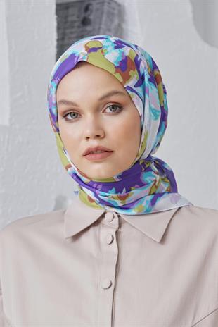 Loryan Scarf Linen Keten Karışımlı Pamuklu Zambak Desenli Eşarp Fıstık Yeşili