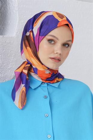 Loryan Scarf Linen Keten Karışımlı Pamuklu Sulu Boya Desenli Eşarp Saks