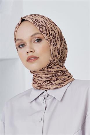 Loryan Scarf Linen Keten Karışımlı Pamuklu Çini Desenli Şal Karamel