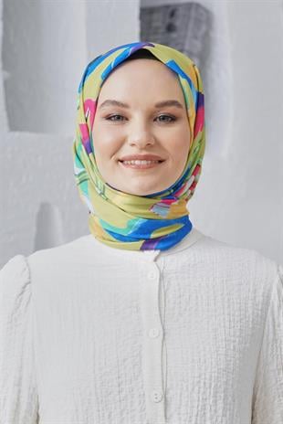 Loryan Scarf Linen Keten Karışımlı Pamuklu Confetti Desenli Eşarp Fıstık Yeşili
